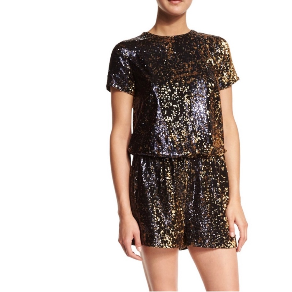 SHOSHANNA Short Sleeve Zena Sequined Romper, 4